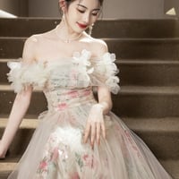 Lovely Tulle Floral Long Prom Dress, A-Line Off the Shoulder Party Dress - Thumbnail 3