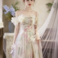 Lovely Tulle Floral Long Prom Dress, A-Line Off the Shoulder Party Dress - Thumbnail 5