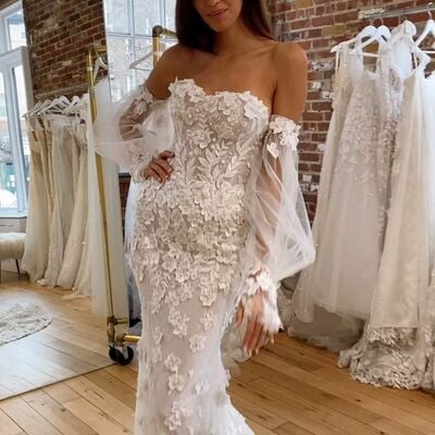 Sexy mermaid wedding gown, appliques tulle bridal gown wedding dress