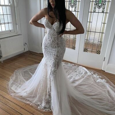 Sexy mermaid wedding gown, lace bridal gown wedding dress
