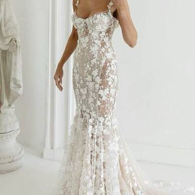 Sexy sheath lace wedding gown, lace bridal gown wedding dress