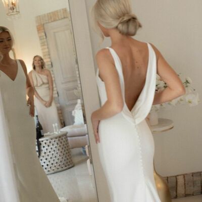 Sexy sheath wedding gown, cowl back bridal gown wedding dress