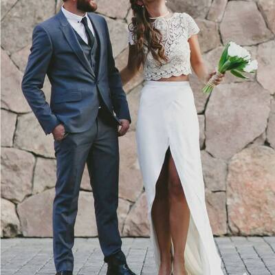 Simple two pieces lace beach bohemia wedding dress bridal gown wedding gown