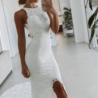 Simple sheath lace beach bohemia wedding dress bridal gowns wedding gown