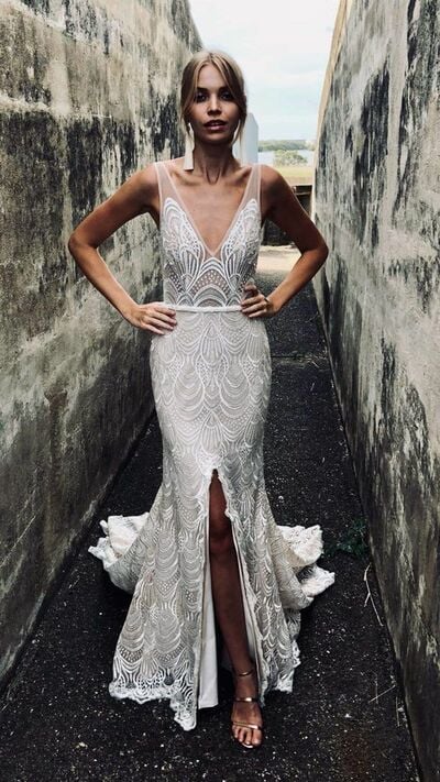 Luxury Mermaid Sequins Lace Sexy Wedding Dress Bridal Gowns Wedding Gown