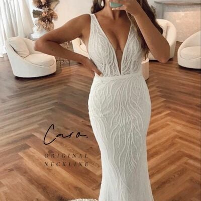 Luxury v neck sequins beach bohemia wedding dress bridal gowns wedding gown