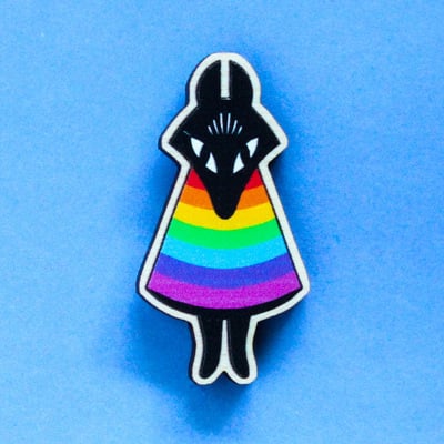 Rainbow fox wooden pin 1.6"
