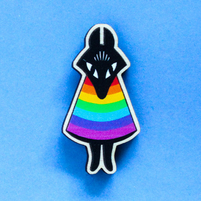 Rainbow Fox Wooden Pin 1.6"