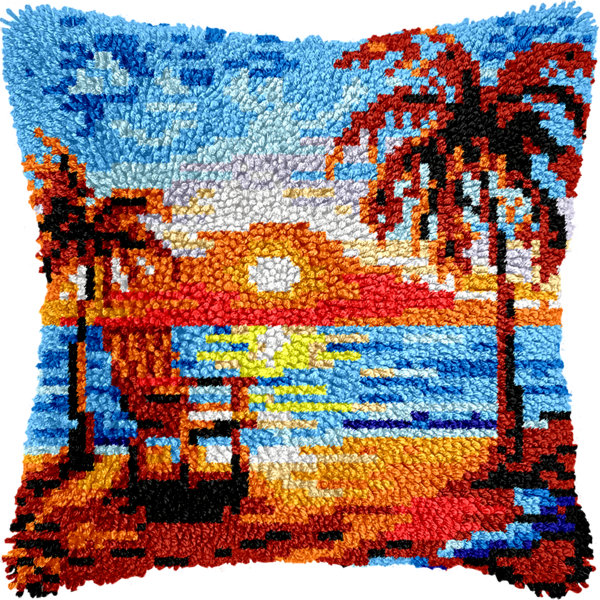 Beach Pillow Cushion Cover Rug Making Latch Hooking Kit (43x43cm Blank Canvas)
