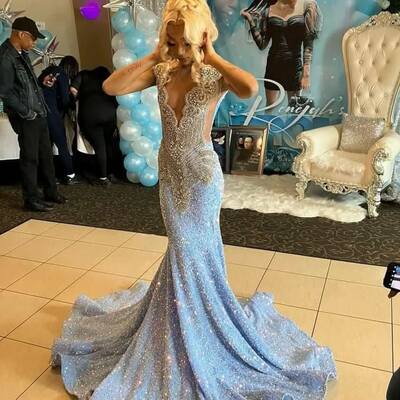 African girls sheath sequins lace beading crystals prom dress formal evening dresses