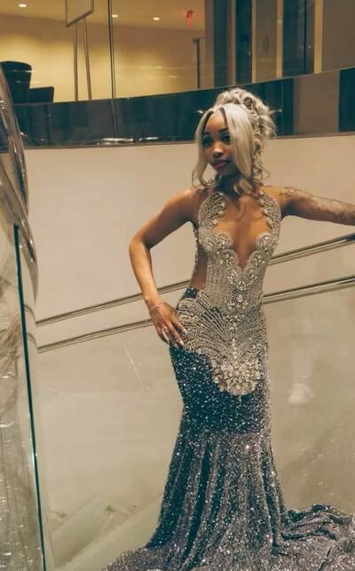 African Girls Sequins Gold Appliques Beading Crystals Prom Dress Formal Evening Dresses