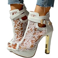 Lace buckle fish mouth waterproof platform thick high heel sandals 2 colors - Thumbnail 1