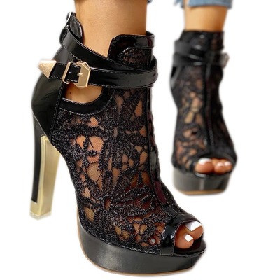Lace buckle fish mouth waterproof platform thick high heel sandals 2 colors - Thumbnail 1