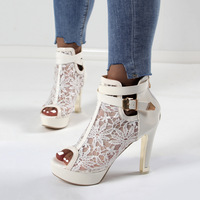 Lace buckle fish mouth waterproof platform thick high heel sandals 2 colors - Thumbnail 4