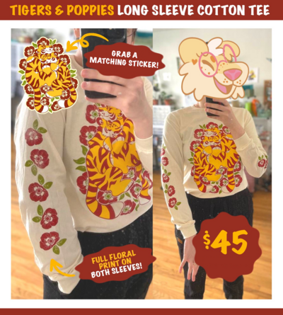 TIGERS & POPPIES Full Color Long Sleeve Tee