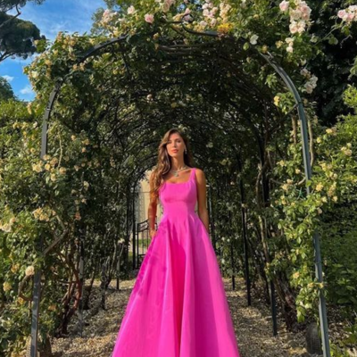 Elegant hot pink a line long prom dresses for party - Thumbnail 2