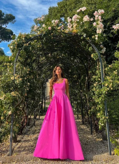 Elegant Hot Pink A Line Long Prom Dresses For Party