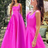 Elegant Hot Pink A Line Long Prom Dresses For Party - Thumbnail 3
