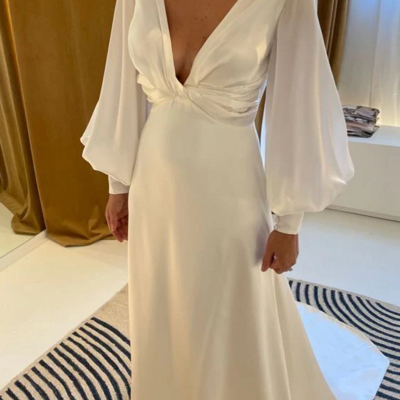 Mermaid ivory satin wedding dresses bridal gowns - Thumbnail 1