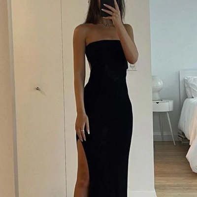 Mermaid black strapless long prom dresses - Thumbnail 4