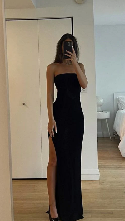 Mermaid Black Strapless Long Prom Dresses