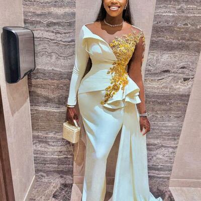 Plus size ivory sheath prom dress satin promdress lace crystals evening formal party second reception birthday engagement gowns dresses