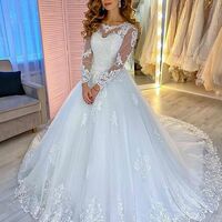 Princess Lace Long Sleeve Wedding Dress,Elegant White Bridal Gown with Train，1911 - Thumbnail 1