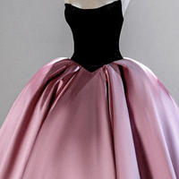 Black Velvet and Pink Satin Long Prom Prom Dress - Thumbnail 1