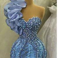 One Shoulder Prom Pearls Mermaid Sequined Lace Evening Formal Party Second Reception Birthday Engagement Gowns Dress Robe De - Thumbnail 1
