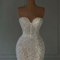 Elegant Prom Dresses Sleeveless Strapless Sweetheart Appliques Sequins Beaded Pearls Evening Dresses Lace Floor Length Evening Dress Plus Size - Thumbnail 1