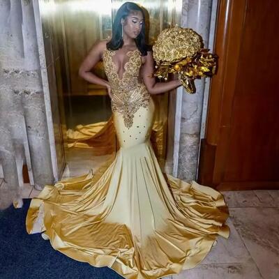 Sexy gold sequins mermaid prom dresses glitter crystal plus size evening ocn birthday gowns customised