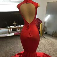 Red Diamonds Long Mermaid Prom Dress For Black Girls Sheer Mesh Top Beaded Crystal Backless Evening Party Dress Formal Sleeveless vestidos de - Thumbnail 1