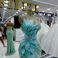 Mint Mermaid Prom Dress Illusion Promdress Evening Formal Gowns for Special Occasion Beaded Rhinestones Lace Leaf Birthday Dress Second - Thumbnail 1