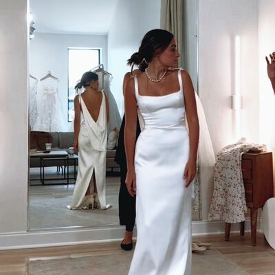 Sheath wedding gown, satin bridal gown wedding dress