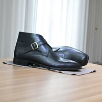 Men's Handmade Black Monk Boot, Full Grain Leather Brogue Boot - Thumbnail 1