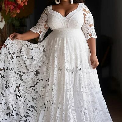 Plus size a line lace wedding dress bridal gowns wedding gown