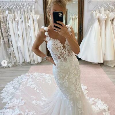 Sexy mermaid v neck lace appliques tulle wedding dress bridal gowns wedding gown