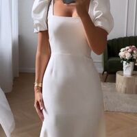 Simple Sheath Tea-length Beach Behomia Wedding Dress Bridal Gowns Wedding Gown - Thumbnail 1