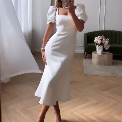 Simple sheath tea-length beach behomia wedding dress bridal gowns wedding gown