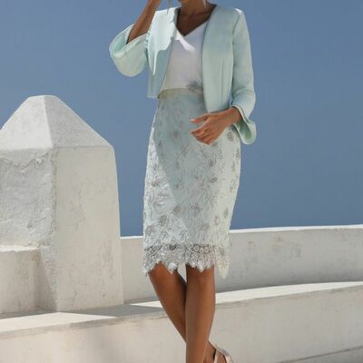 Mint green sheath with jacket tea-length lace mother of the bride/groom dress evening formal dress