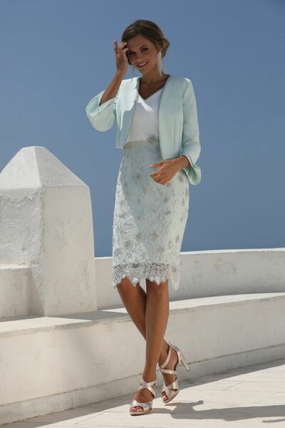 Mint Green Sheath with Jacket Tea-length Lace Mother of the Bride/Groom Dress Evening Formal Dress