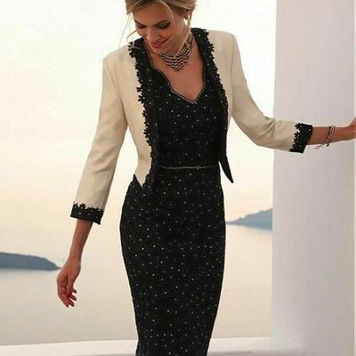 Black sheath with jacket tea-length lace mother of the bride/groom dress evening formal dress
