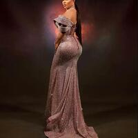 Crystals Beaded Mermaid Evening Dresses African High Neck Sheer Long Sleeves Ruffles Formal Party Dress Event Gala Gowns - Thumbnail 1