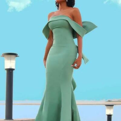 Mint green mermaid evening dresses bow tie back strapless satin special occasion gowns women prom party wear custom made