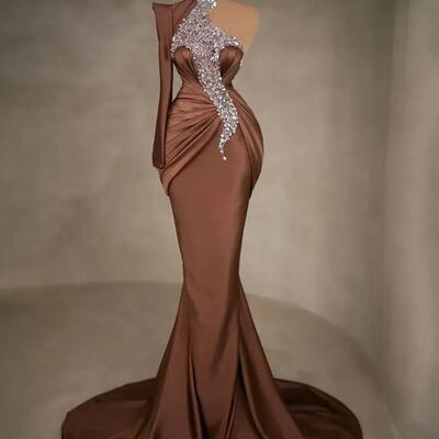 Prom dresses neck evening gown party formal new custom plus size mermaid satin lace up knee length sweep train 