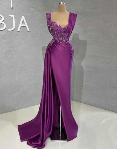 Purple Mermaid Luxurious Prom Dresses Beaded Crystals Evening Formal Party Second Reception Birthday Engagement Gown