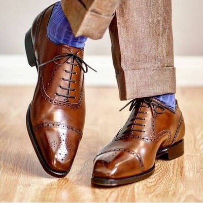 Handmade Men Brown Leather Oxford Lace up Dress Shoes