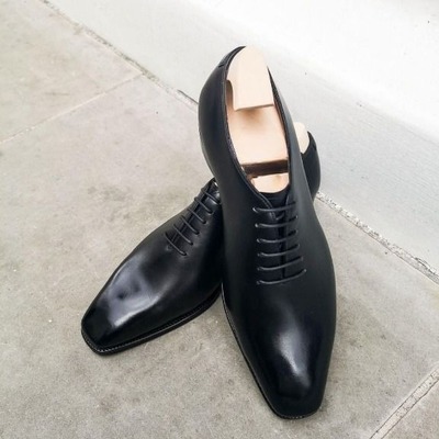 Handmade men black calf leather dress shoes - Thumbnail 3