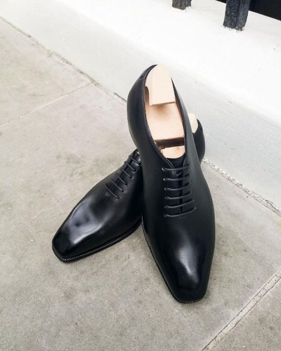 Handmade Men Black Calf Leather Dress Shoes