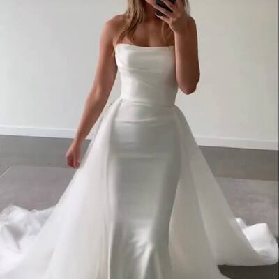 Simple sheath strapless with detachable train beach behomia wedding dress bridal gowns wedding gown